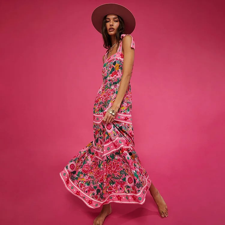 Two-piece swimsuit set with floral print and bow tie