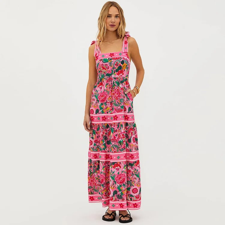 Two-piece swimsuit set with floral print and bow tie