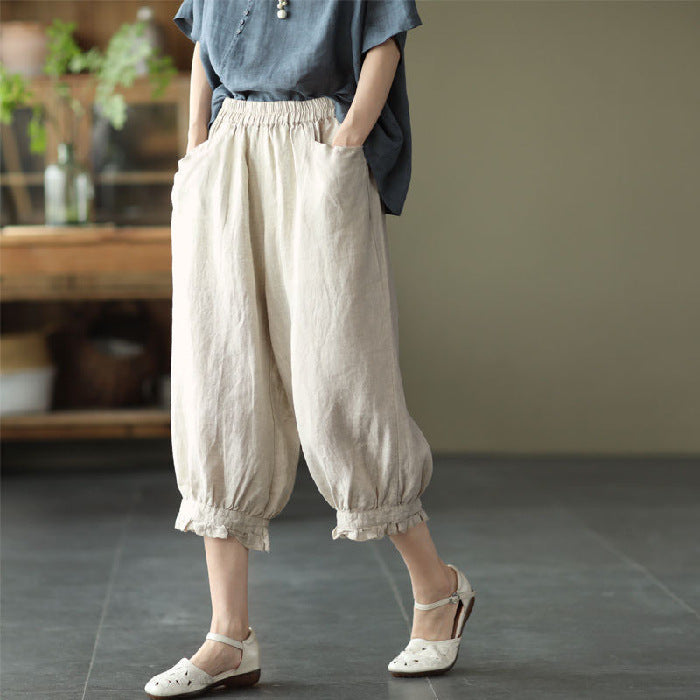 Summer retro solid color harem casual pants