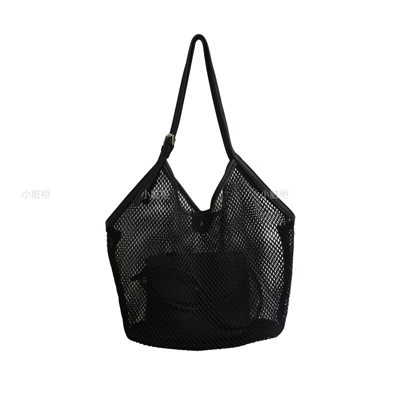 Hollow grid seaside leisure vacation shoulder bag