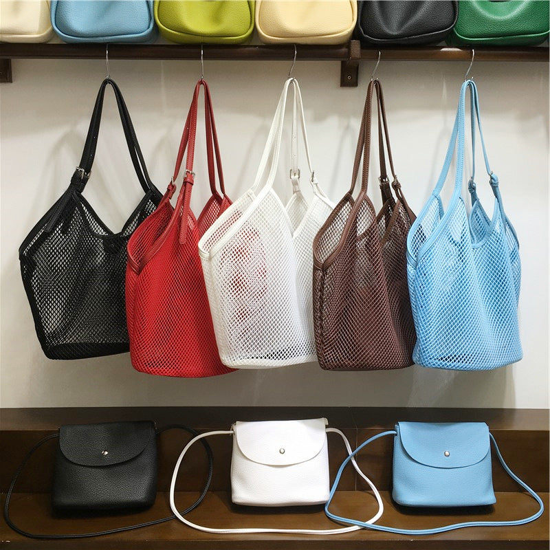 Hollow grid seaside leisure vacation shoulder bag