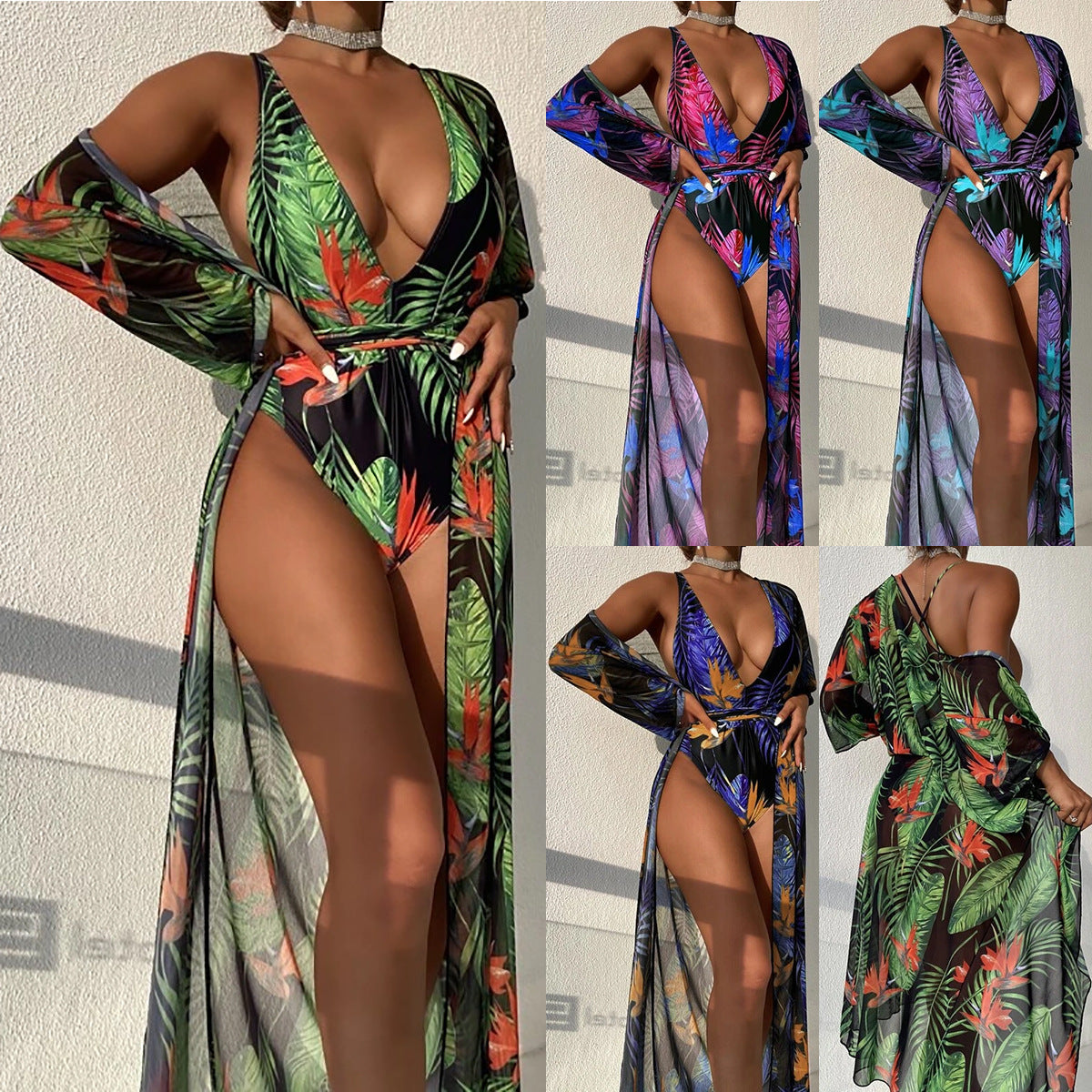 bikini one piece swimsuit cape two piece set