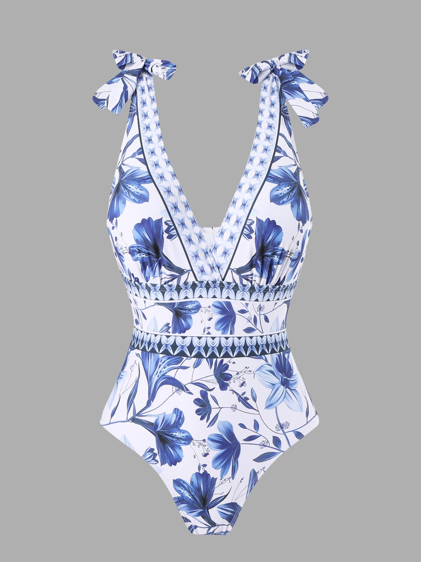 Blue and White Porcelain Swimsuit Wrap Skirt Set