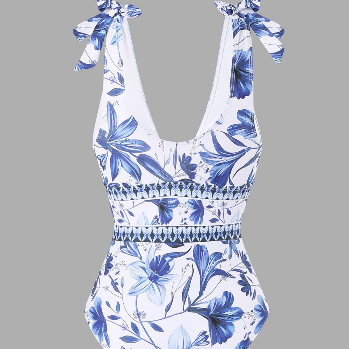 Blue and White Porcelain Swimsuit Wrap Skirt Set