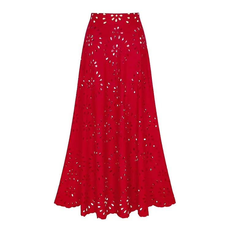 Deep V laser-cut floral backless long cover skirt