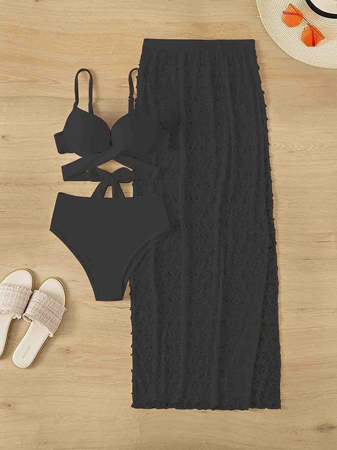 Elegant lace bikini three-piece beach dress