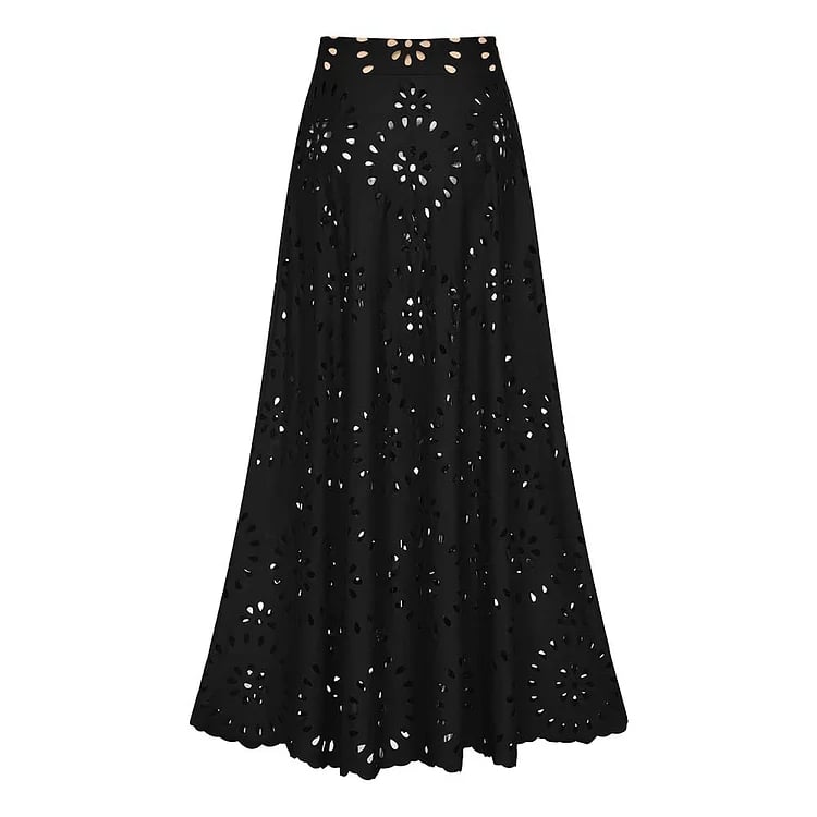 Deep V laser-cut floral backless long cover skirt