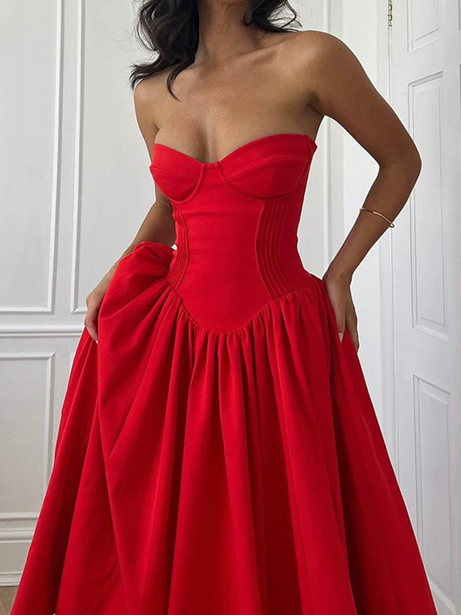 Summer sweet hot girl skirt high-end backless mid-length skirt women's clothing