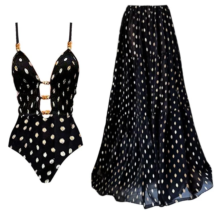 Two-piece swimsuit set with hemstitching