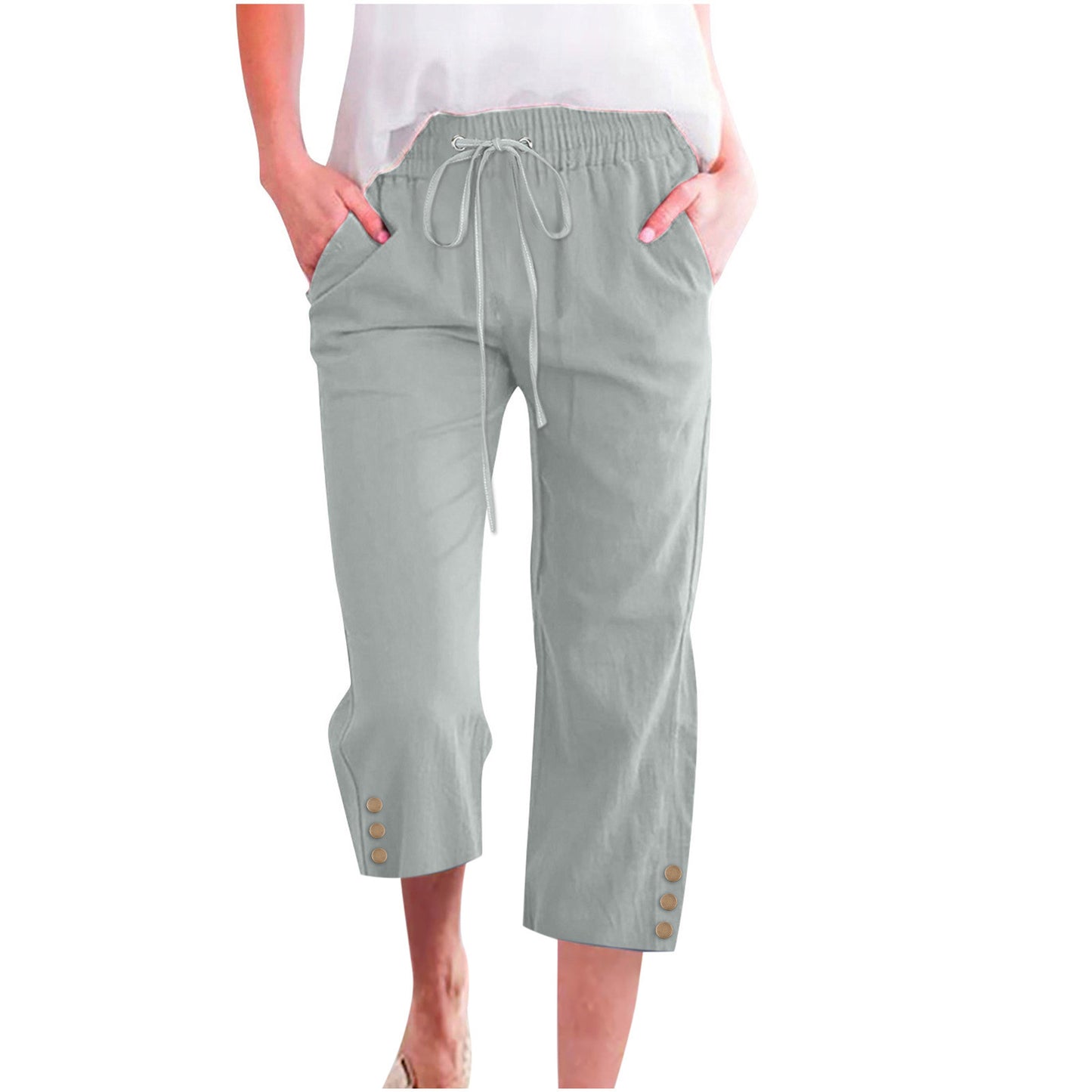 Women's solid color drawstring loose casual pants