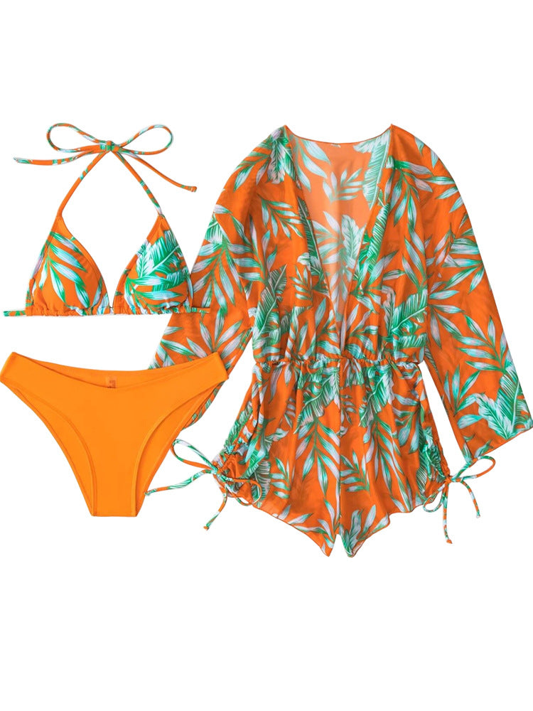 Tie-Dye Print Cover-Up Bikini Three-Piece Swimsuit
