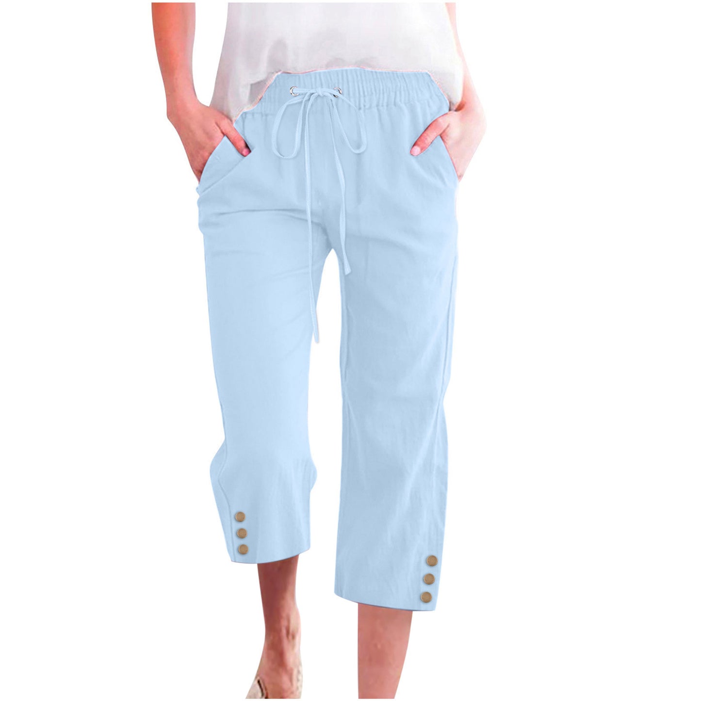 Women's solid color drawstring loose casual pants