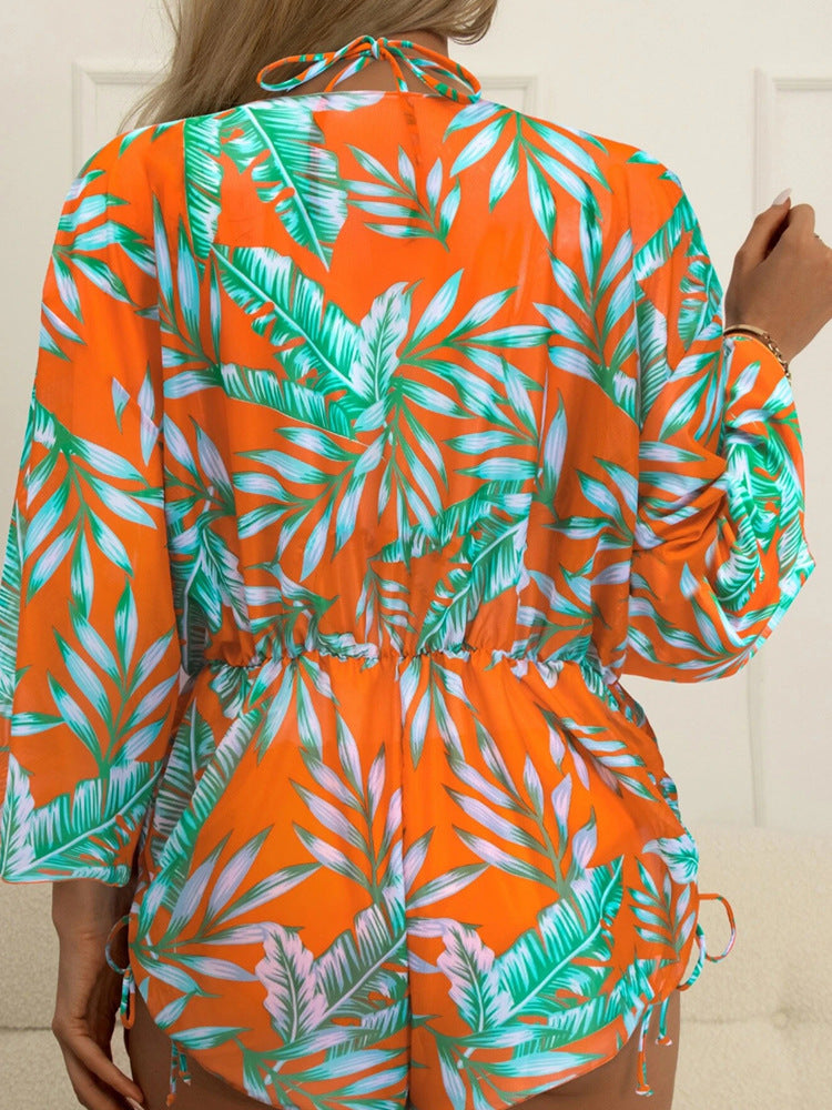 Tie-Dye Print Cover-Up Bikini Three-Piece Swimsuit
