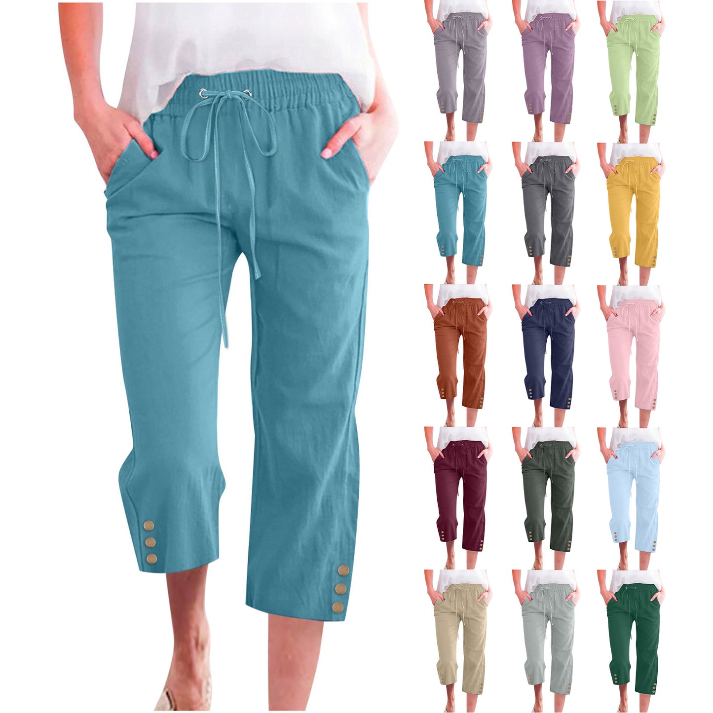 Women's solid color drawstring loose casual pants