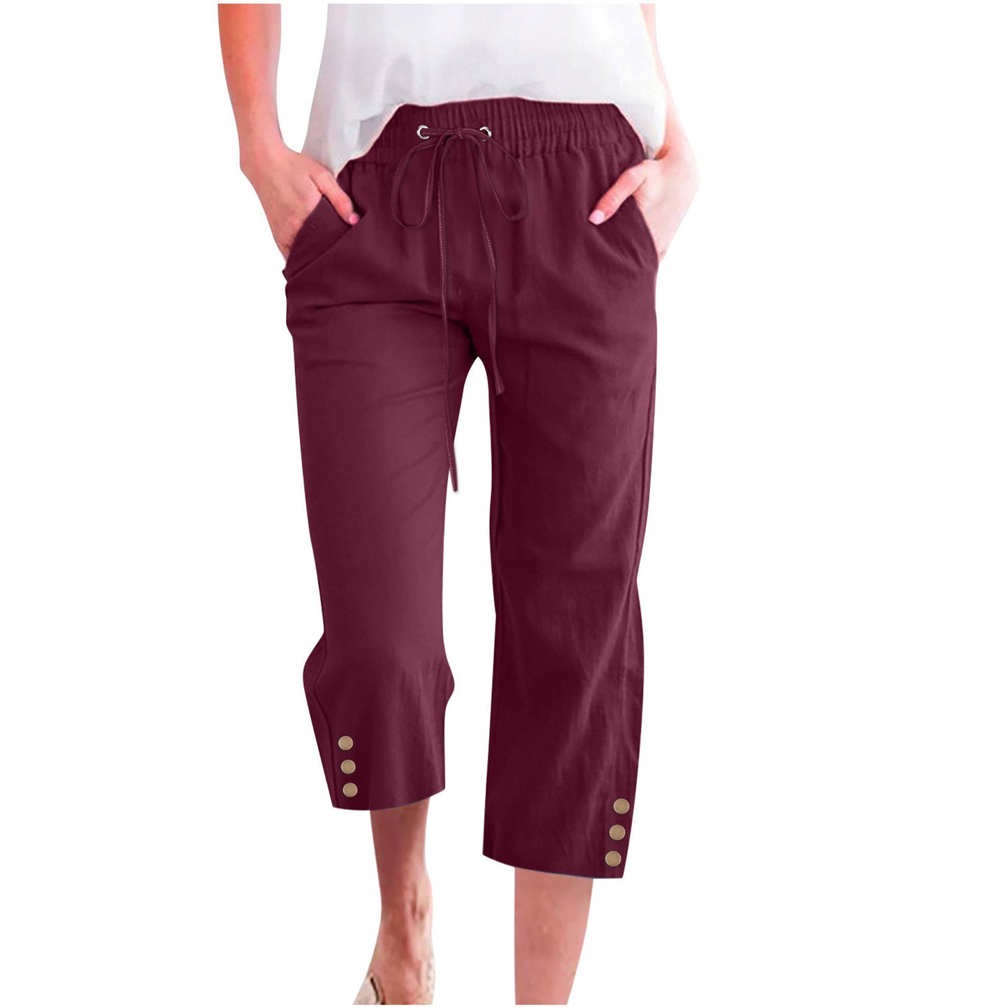 Women's solid color drawstring loose casual pants