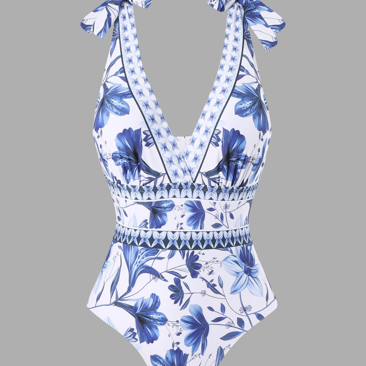 Blue and White Porcelain Swimsuit Wrap Skirt Set