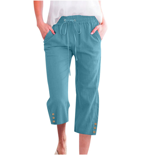 Women's solid color drawstring loose casual pants