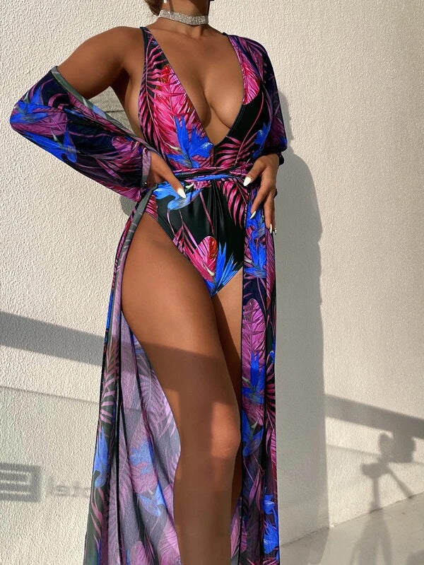 bikini one piece swimsuit cape two piece set