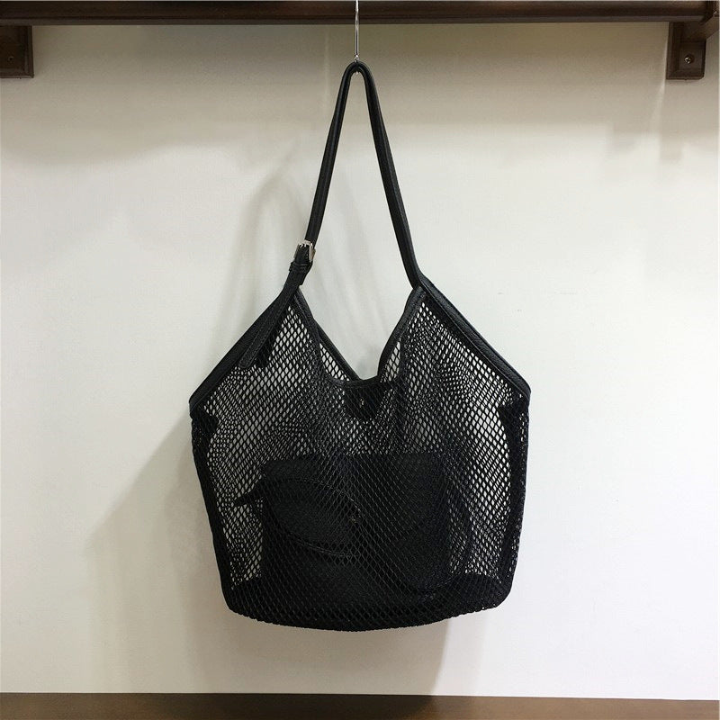 Hollow grid seaside leisure vacation shoulder bag