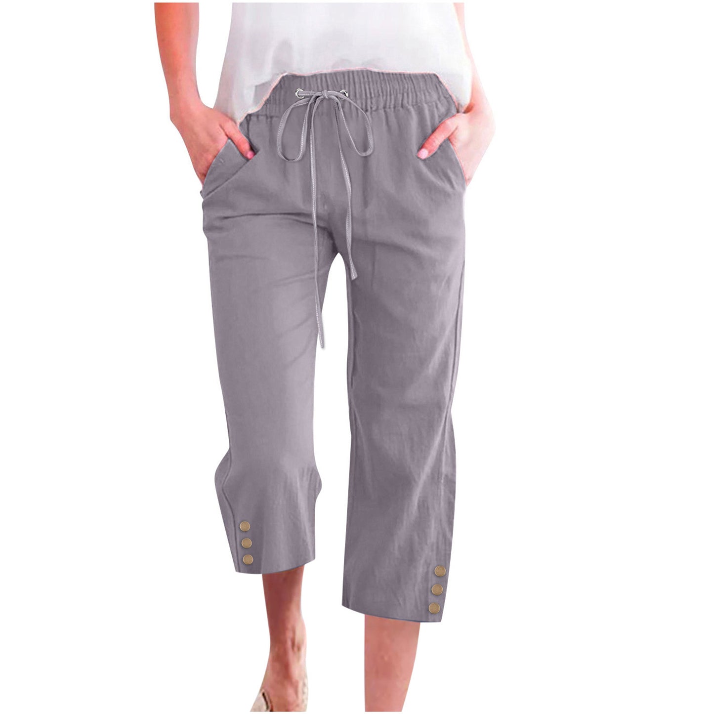 Women's solid color drawstring loose casual pants
