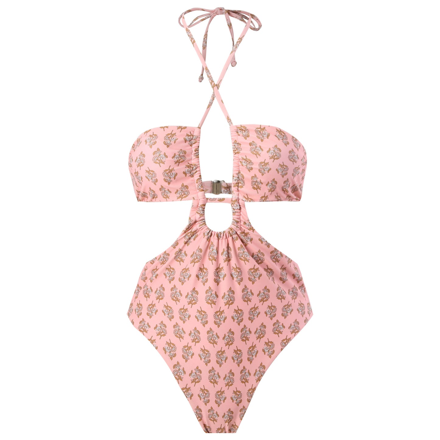 Women's Retro Pink Floral Halter Swimsuit Set