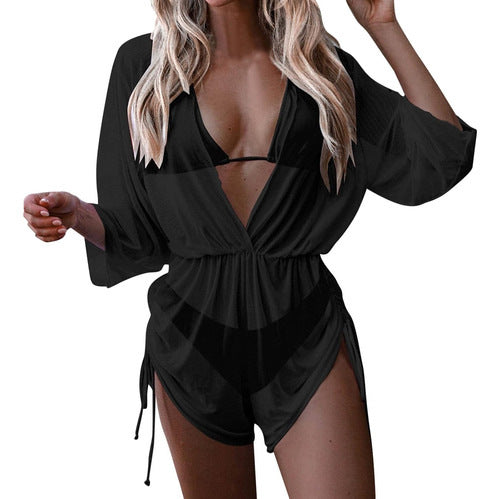 Tie-Dye Print Cover-Up Bikini Three-Piece Swimsuit