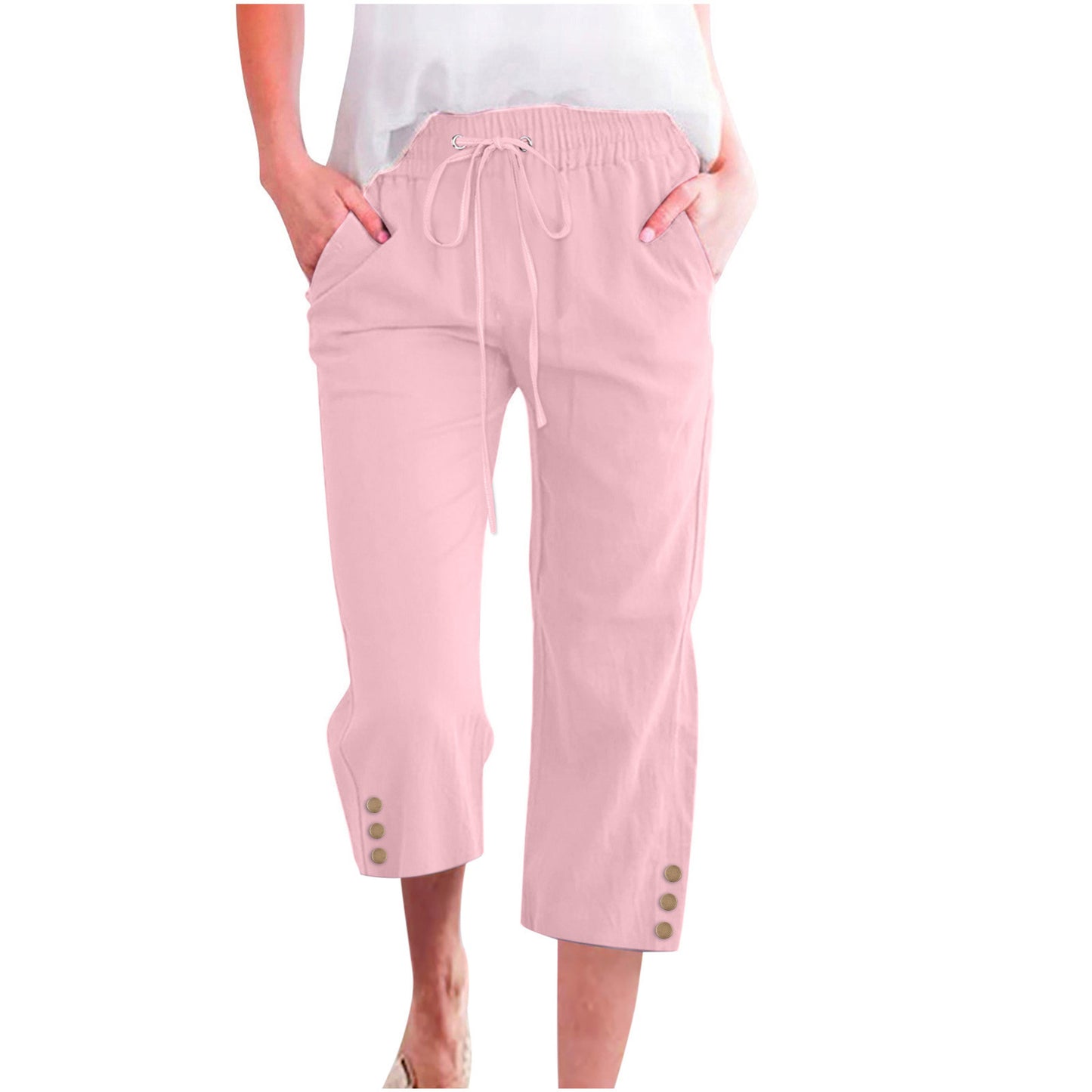 Women's solid color drawstring loose casual pants