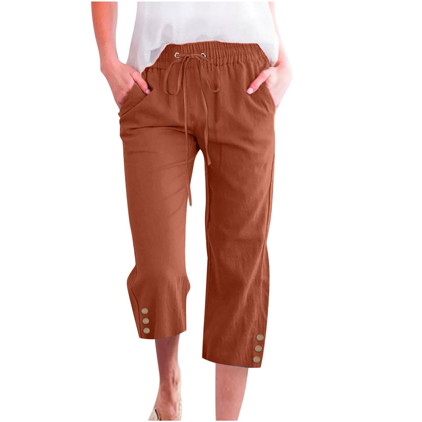 Women's solid color drawstring loose casual pants