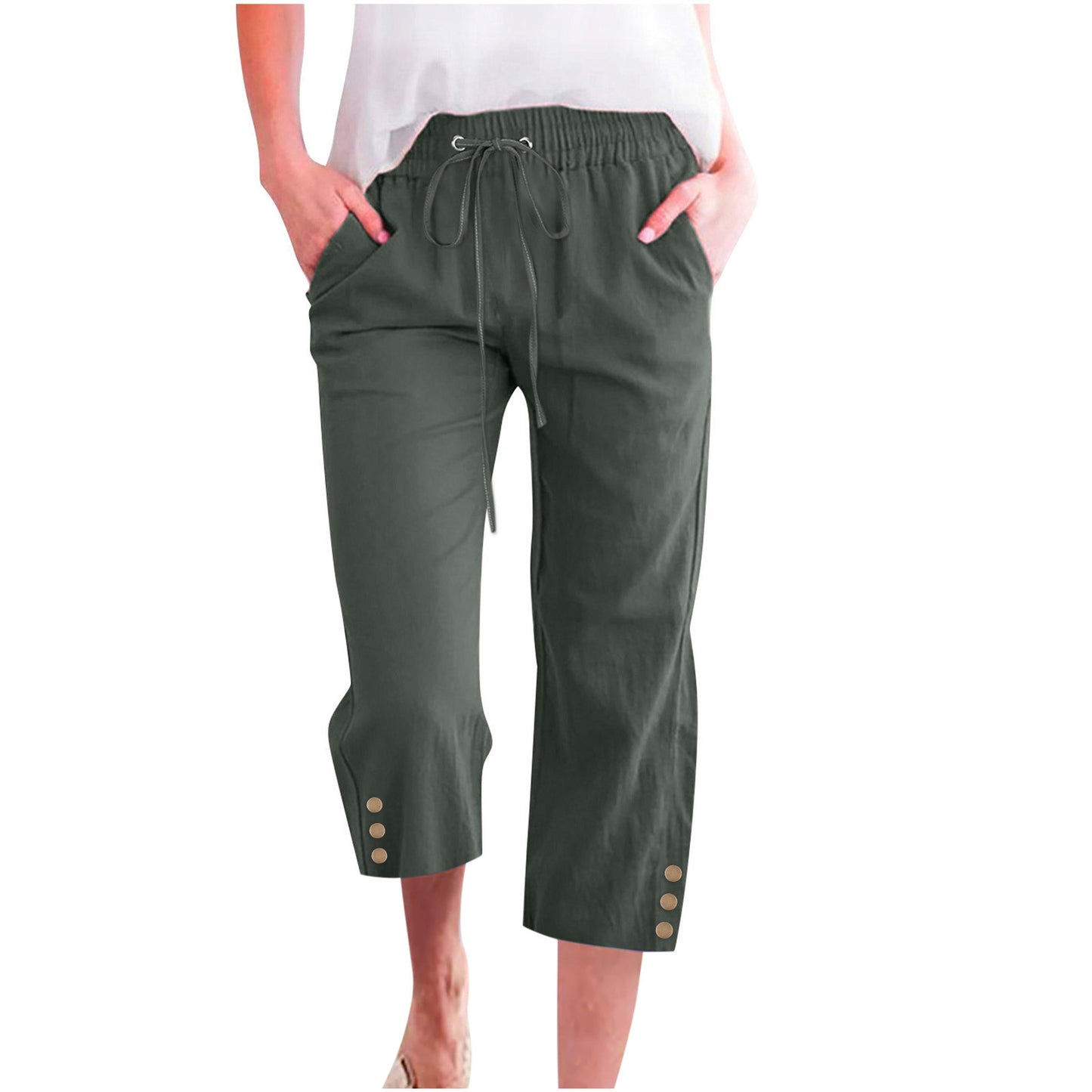 Women's solid color drawstring loose casual pants