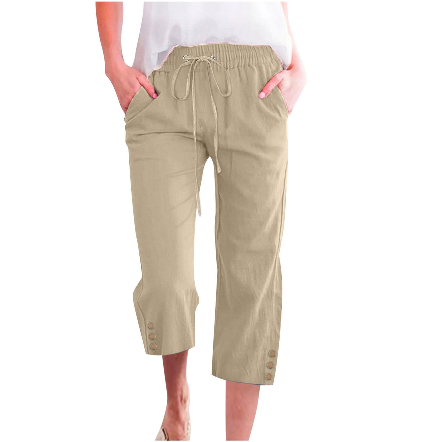 Women's solid color drawstring loose casual pants