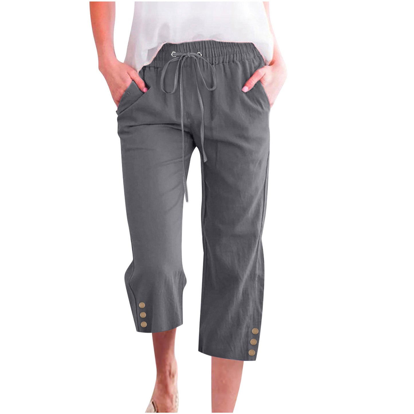Women's solid color drawstring loose casual pants