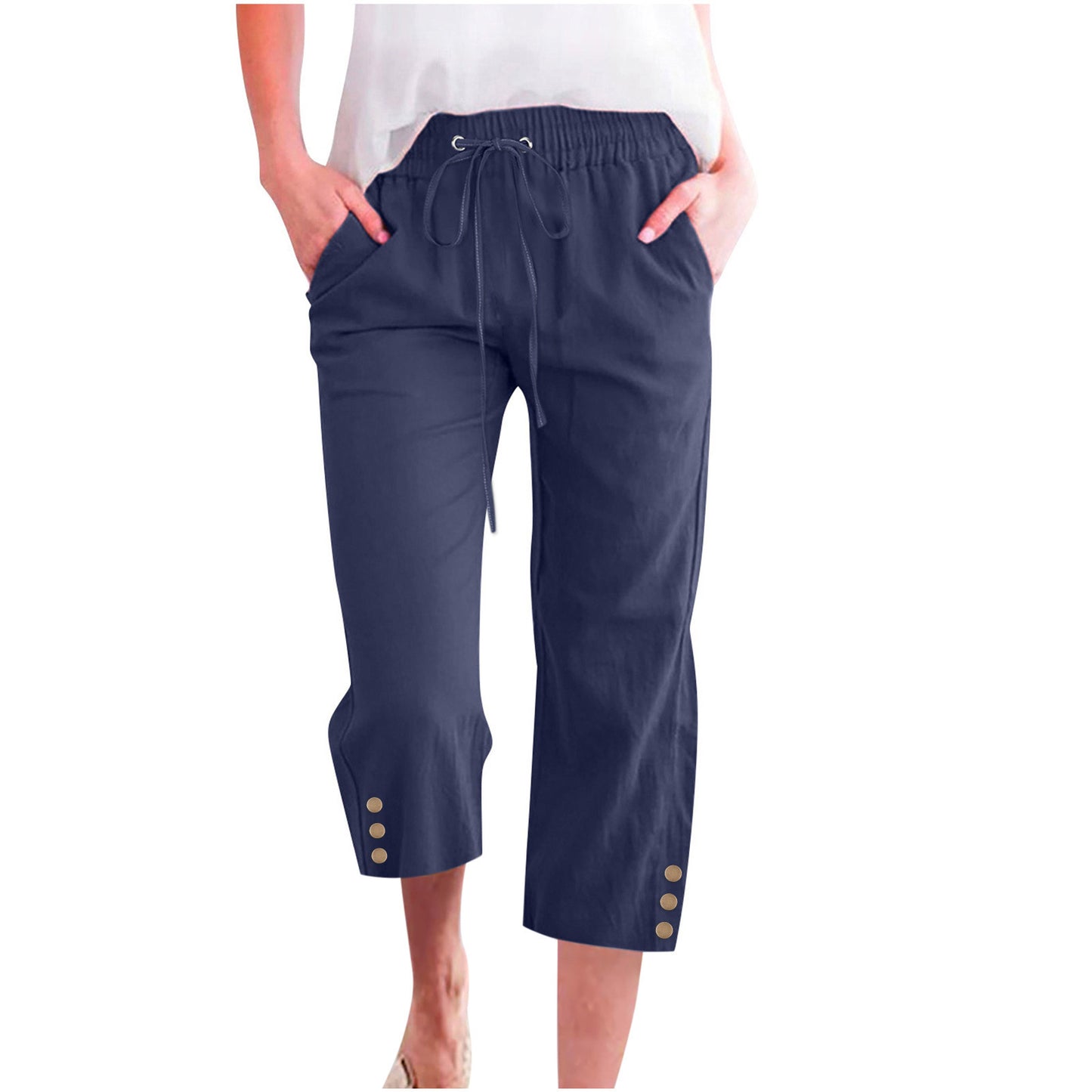 Women's solid color drawstring loose casual pants