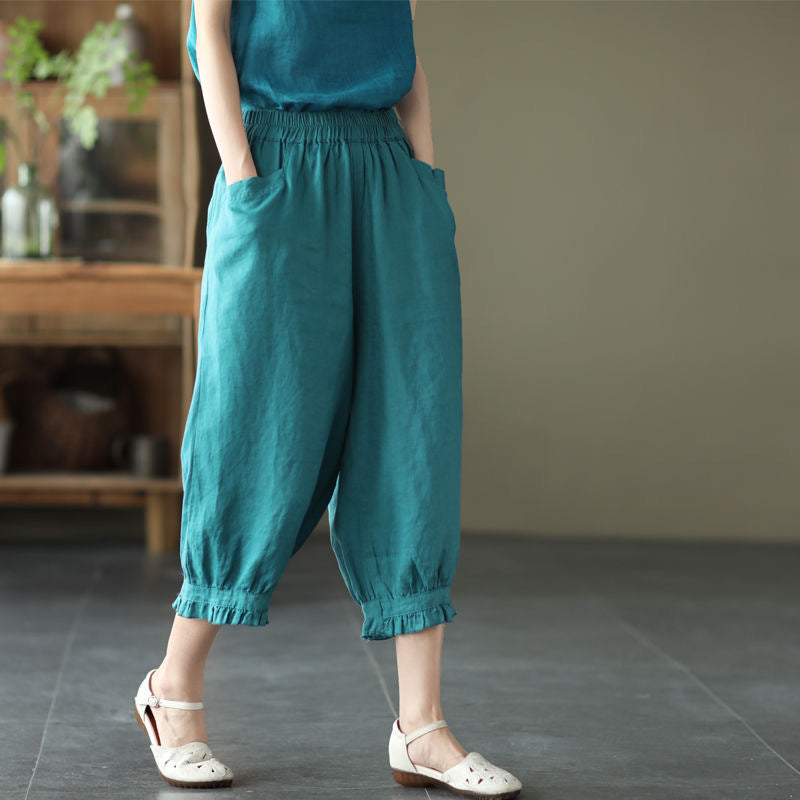 Summer retro solid color harem casual pants