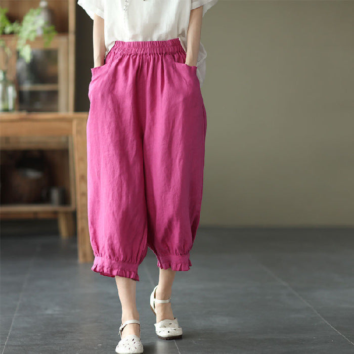 Summer retro solid color harem casual pants