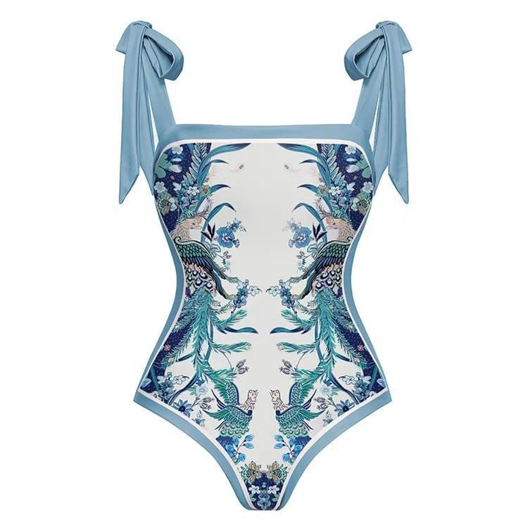 PRINTED CHIFON ONE-PIECE SWIMSUIT SET