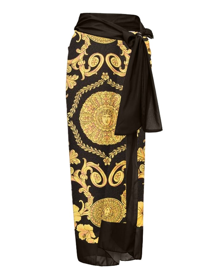Women's Retro Black and Gold Print One-Piece Swimsuit Set